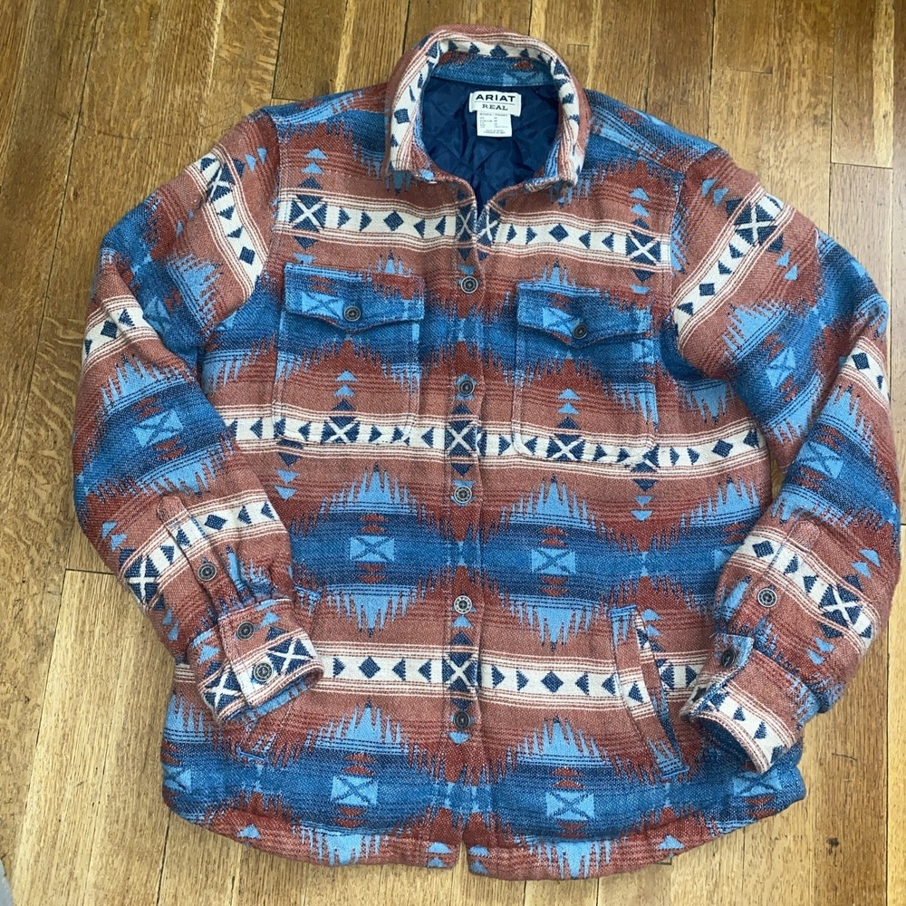Ariat Baja Jacquard Shacket Women's Size Medium Southwest Aztec Quilted Lining